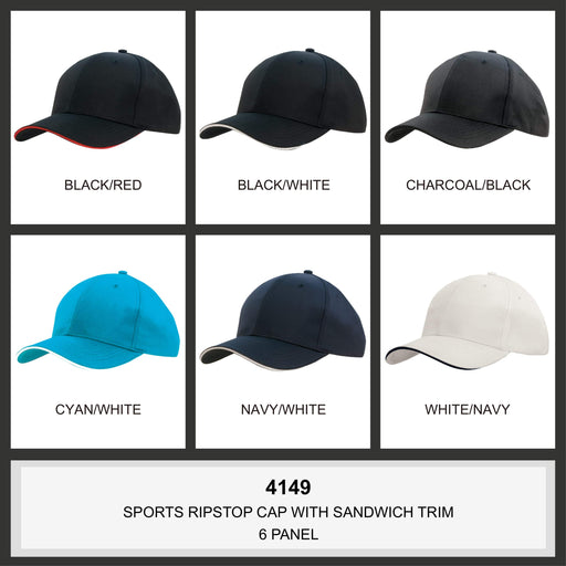 Cap - Sports Ripstop with Sandwich Trim - Sim Crawcour Pty Ltd